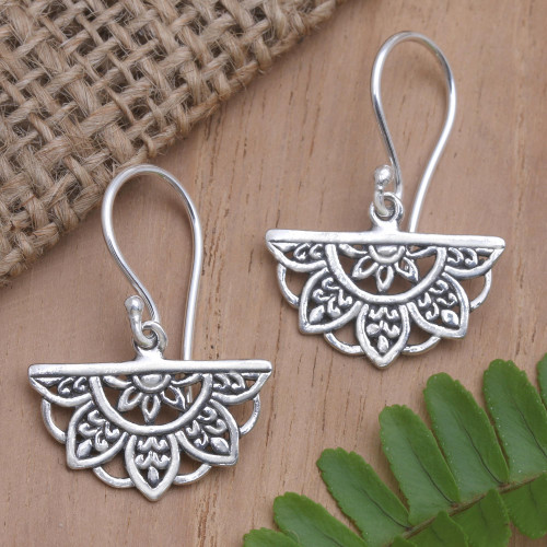 Sterling Silver Dangle Earrings with Floral Motif 'Halfway There'