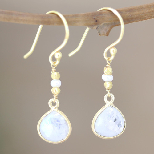 Artisan Crafted Rainbow Moonstone Earrings 'Catch a Rainbow'