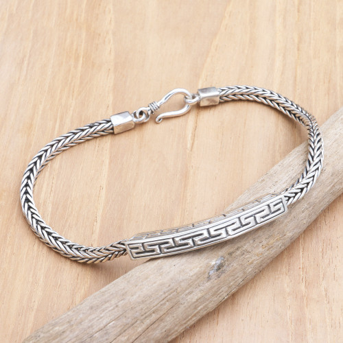 Handcrafted Men's Sterling Silver Bracelet 'Grecian Key'