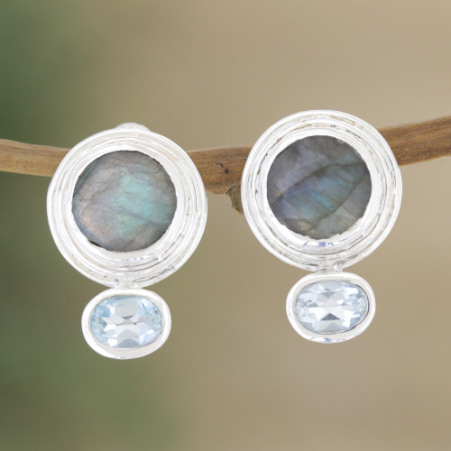 Hand Crafted Labradorite and Blue Topaz Drop Earrings 'Depth of Sea'