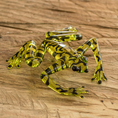 Handcrafted Yellow-Headed Dart Frog Figurine from Costa Rica 'Bumblebee Frog'