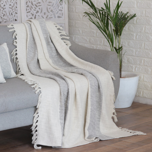 Artisan Crafted Cotton Throw Blanket from India 'Diamond Elegance in Grey'