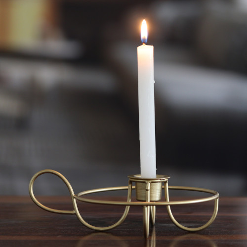 Gold Powder-coated Iron Candle Holder Hand Crafted in India 'Twisted Delight'