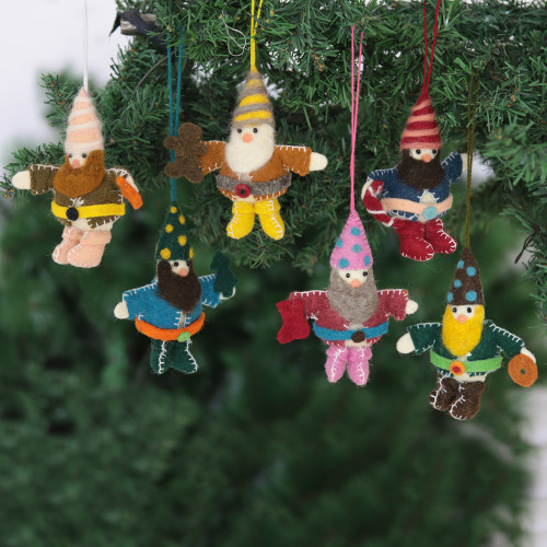 Handcrafted Wool Felt Christmas Ornaments Set of 6 'Glad Tiding Gnomes'