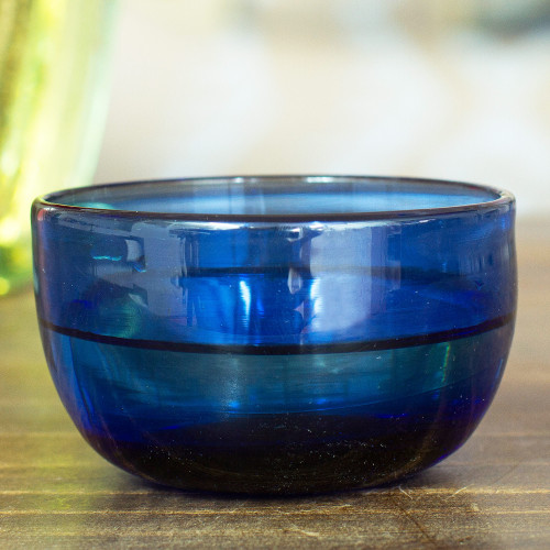 Mexican Handblown Sapphire Bowl Made from Recycled Glass 'Vivacious in Blue'