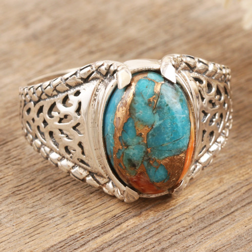Sterling Silver Cocktail Ring with Composite Turquoise Stone 'Blue Luxury'