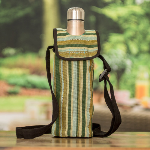 Striped Cotton Bottle Carrier Hand-Woven in Guatemala 'Faraway Lands'