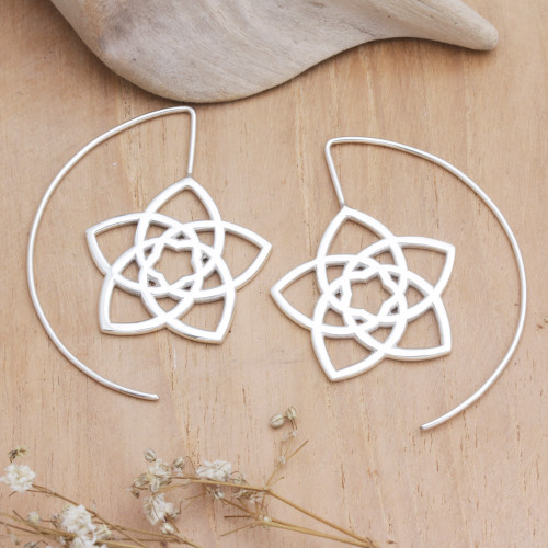 Geometric Floral Sterling Silver Drop Earrings from Bali 'Starry Bouquet'