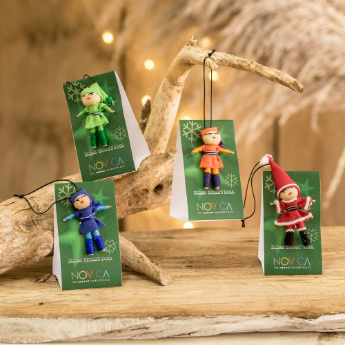 Set of 4 Handcrafted Cibaque and Cotton Worry Dolls 'Gracious Christmas'