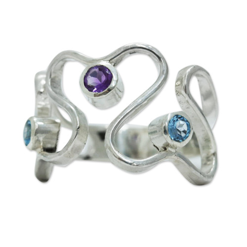 Romantic Sterling Silver Cocktail Ring with Gemstones 'Romantic Twists'