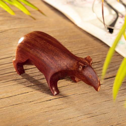 Tapir Mini Figurine Hand-Carved in Palo Sangre Wood 'Charming Tapir'