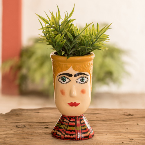 Hand-Painted Warm-Toned Ceramic Flower Pot from Guatemala 'San Antonio's Giant'