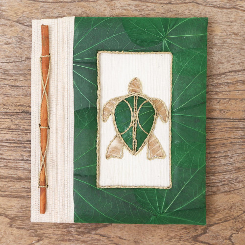 Green Natural Fiber Turtle-Motif Journal 'Tortoise Thoughts in Green'