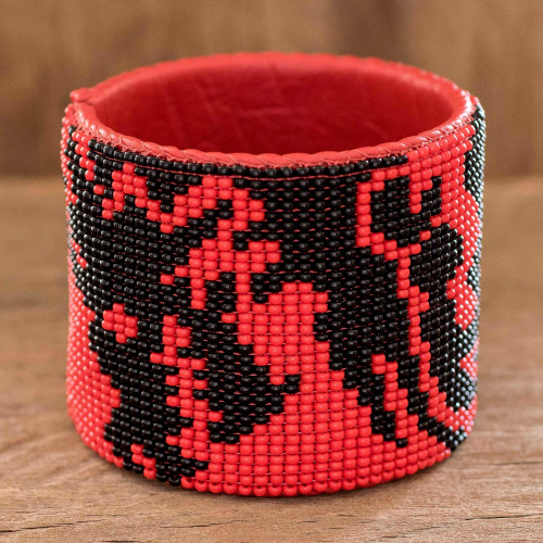 Handmade Wide Beaded Cuff Bracelet 'Dragon Encounter'