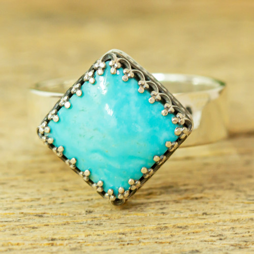 Natural Turquoise Cocktail Ring 'Regal Crown'