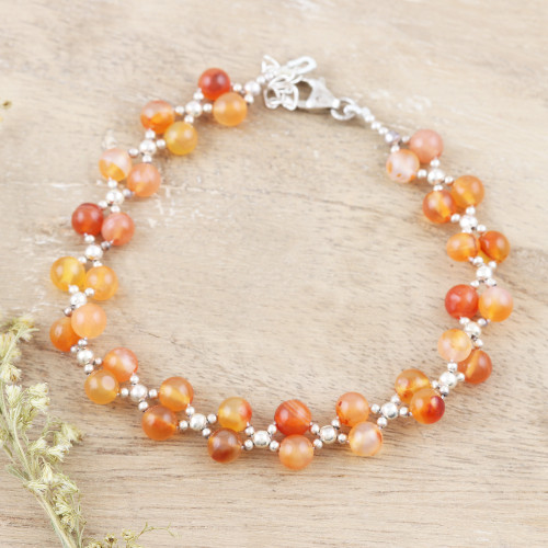 Carnelian and Sterling Silver Beaded Bracelet 'Watch the Sunset'