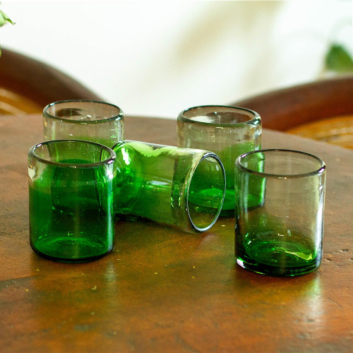 Ombre Green Handblown Juice Glasses Set of 6 'Jalisco Green'
