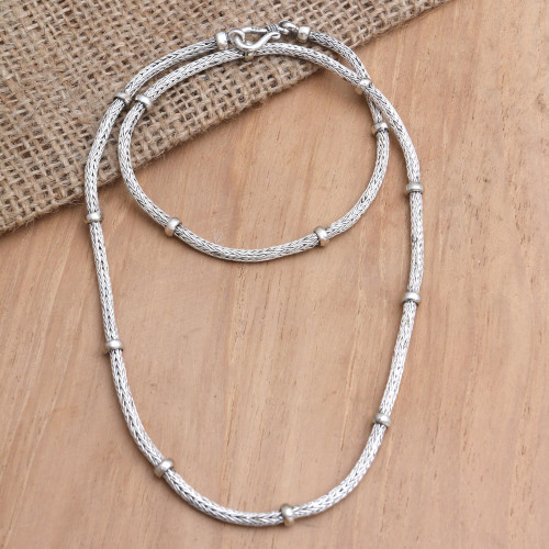 Artisan Crafted Sterling Silver Chain Necklace 'Joyful Inside'