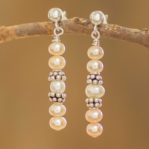 Rose and White Cultured Pearl Earrings with Sterling Silver 'Costa Rican Rose'