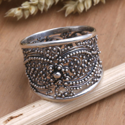 Openwork Sterling Silver Band Ring from Bali 'Elegant Affection'