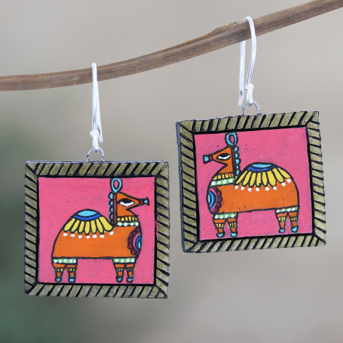Ceramic Dangle Earrings with Camel Motif 'Rajasthani Camel'