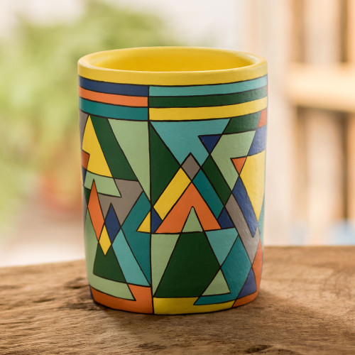 Artisan Crafted Multicolored Decorative Vase 'Mountain Geometry'