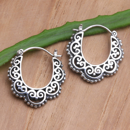 Handmade Balinese Sterling Silver Hoop Earrings 'Love and Desire'
