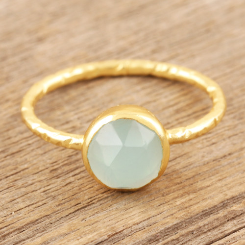 Gold-Plated Single Stone Ring with Faceted Chalcedony 'Angle of Repose'