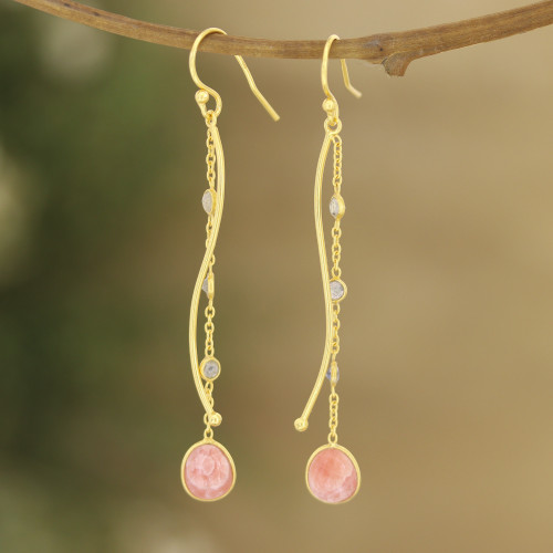18k Gold-plated Rhodochrosite Dangle Earrings from India 'Sway in Style'
