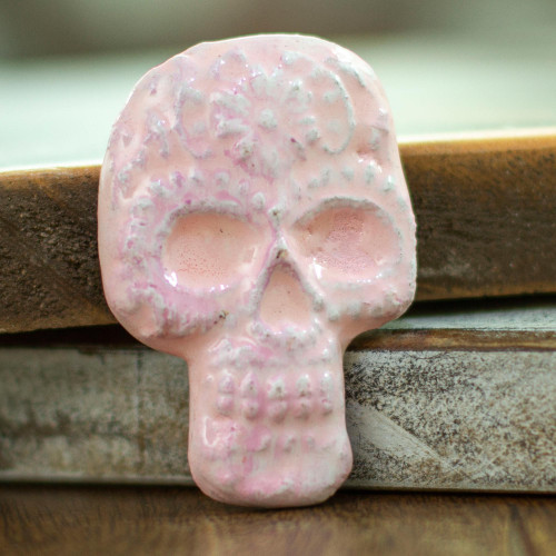 Light Pink Day of the Dead Skull Ceramic Magnet from Mexico 'Skull in Pink'