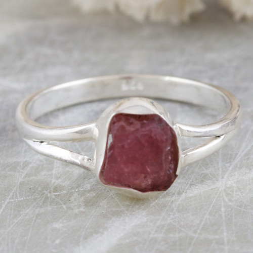 Sterling Silver Single Stone Ring with Freeform Ruby Gem 'Creative Magic'