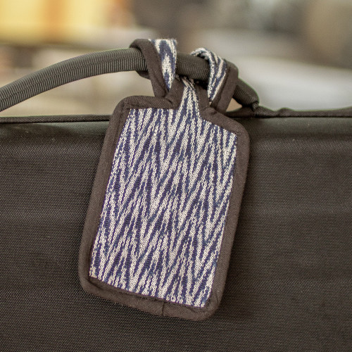 Blue  White Cotton Luggage Tag Handmade in Guatemala 'Frontiers of Joy'