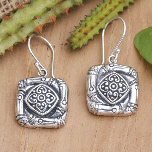 Sterling Silver Dangle Earrings with Traditional Motifs 'Bamboo Beauty'