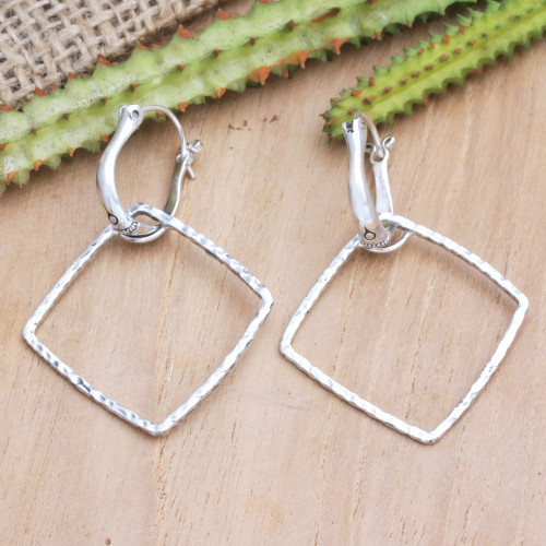 Sterling Silver Geometric Dangle Earrings from Bali 'Sharp Modernity'