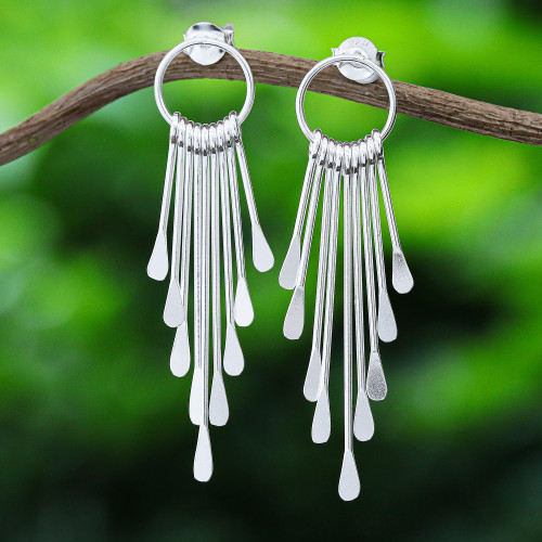 Sterling Silver Peacock's Tail Dangle Earrings from Thailand 'Peacock Inspiration'