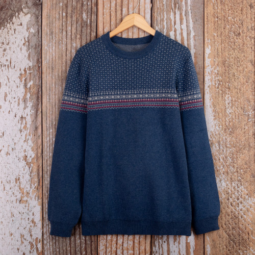 Men's Acrylic and Cotton Pullover Sweater in a Cool Palette 'Nordic Style'