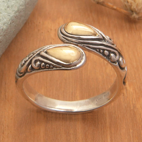 Traditional Sterling Silver Cocktail Ring with Gold Accents 'Golden Fates'