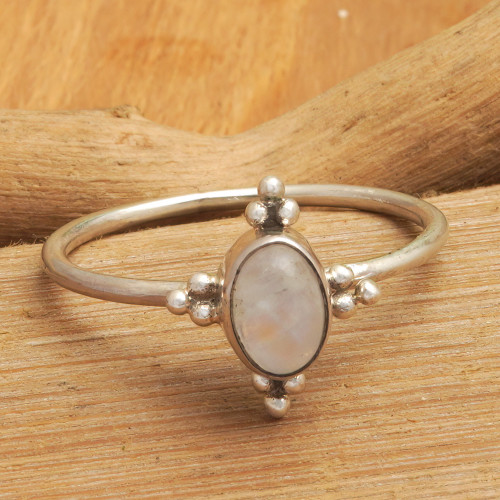 Classic Rainbow Moonstone Single Stone Ring Crafted in Bali 'My Harmony'