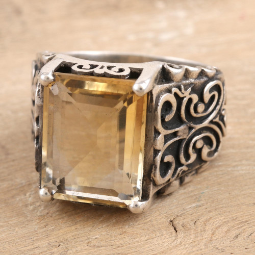 Men's Sterling Silver and Citrine Cocktail Ring 'Sunny Love'