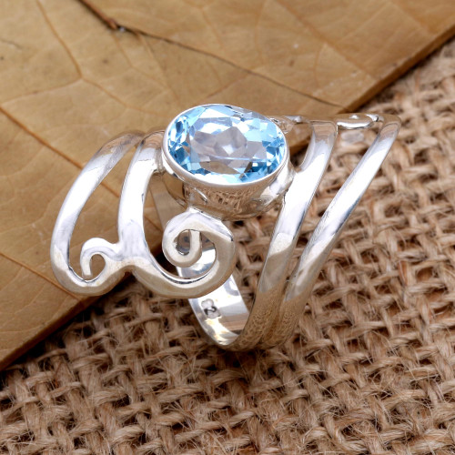 Sterling Silver and Blue Topaz Cocktail Ring 'Sunshine Summer in Blue'