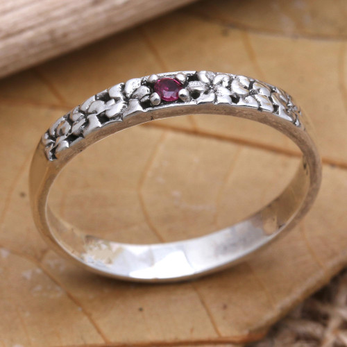 Garnet and Sterling Silver Single Stone Ring 'Dainty Frangipani'