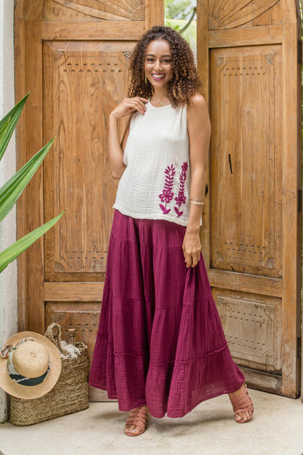 Thai Cotton Double Gauze Skirt 'A Day Out in Mulberry'