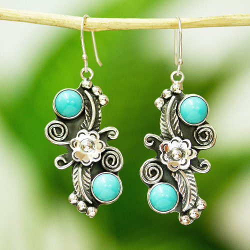 Floral Turquoise Earrings 'Traditional Blooms'