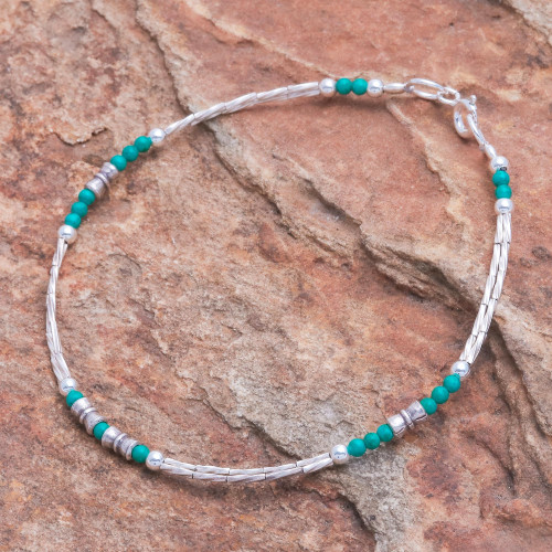 Hand Crafted Sterling Silver Beaded Bracelet 'Spiral Jetty in Blue-Green'