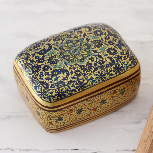 Papier Mache Floral-Motif Box from India 'Persian Charm'
