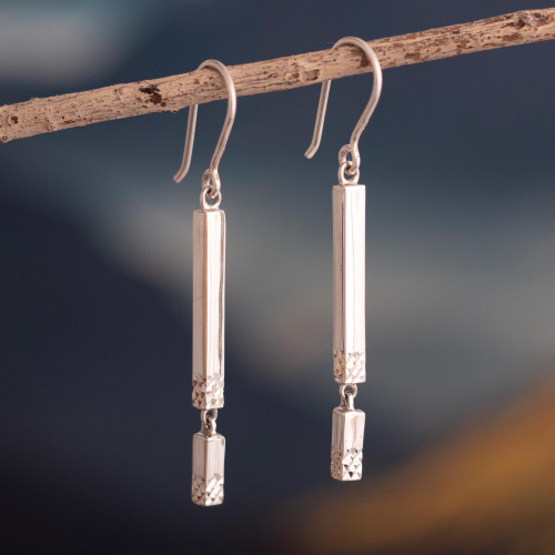 Sterling Silver Dangle Earrings in Two Parts and Hook 'Broken Bar'