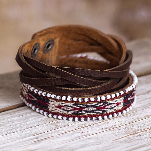 Andean Braided Leather and Wool Bracelet 'Andean Roads'