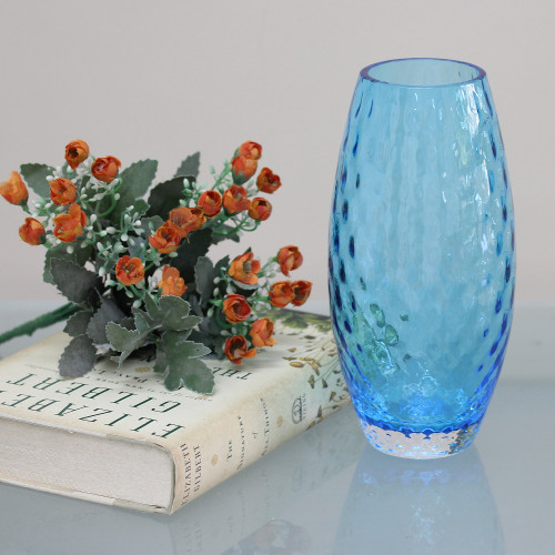 Artisan Blown Murano-Style Blue Art Glass Vase from Brazil 'Water Olea'