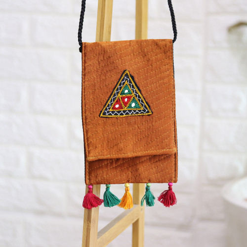 Ginger Embroidered Sling with Geometric Motifs from India 'Ginger Triangle'