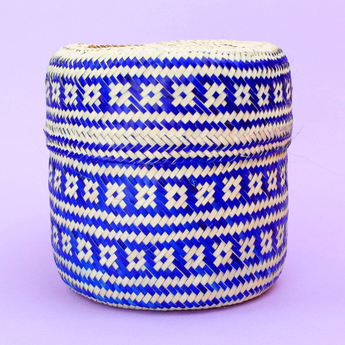 Blue Handwoven Basket for Decorative Storage from Mexico 'Woven Blue'